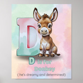 D est pour l'âne – Affiche ABC rêveuse et détermin