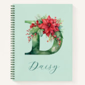 (d) Floral Monogram Groene Waterverf Kerstmis Notitieboek (Voorkant)