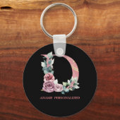 D Floral Monogram Name Letters Roze Agate Sleutelh Sleutelhanger (Voorkant)