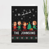 D Funny Face Photo Christmas Elf Family Kaart (Voorkant)