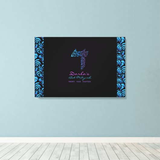 D Geselecteerde Hebreeuwse brief Bat Mitzvah Sign- Canvas Afdruk (Insitu (Houten vloer))
