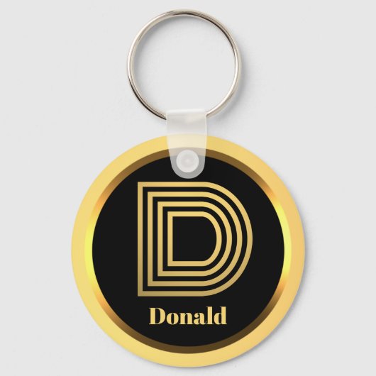 D Gold Monogrammed Letter Personal Sleutelhanger (Voorkant)