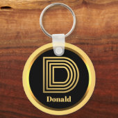 D Gold Monogrammed Letter Personal Sleutelhanger (Voorkant)