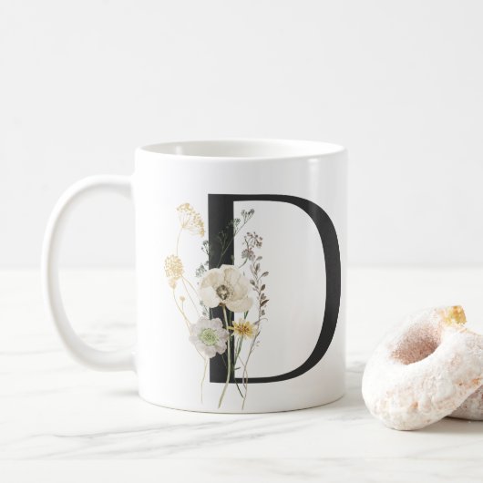 D initial Avec fleur de couleur douce Café Mug (Avec donut)