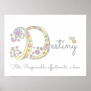 D initiale Destinée filles nom signifiant affiche