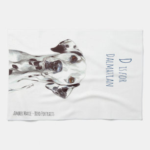 D is voor Dalmatian - zwart en wit Theedoek