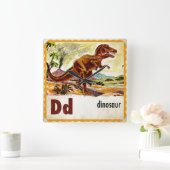 D is voor Dinosaur Vierkante Klok (Huis)