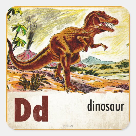 D is voor Dinosaur Vierkante Sticker (Voorkant)