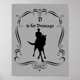 D is voor dressuurpaard en ruiter silhouet poster