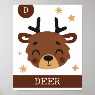 D is voor hert, kinderkamer, slaapkamer, kinderkam poster