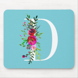 D Letter Initiaal Monogram Bloem Motief Eigen Kleu Muismat