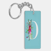 D Letter Initiaal Monogram Bloemmotief Aangepaste  Sleutelhanger (Voorkant Links)