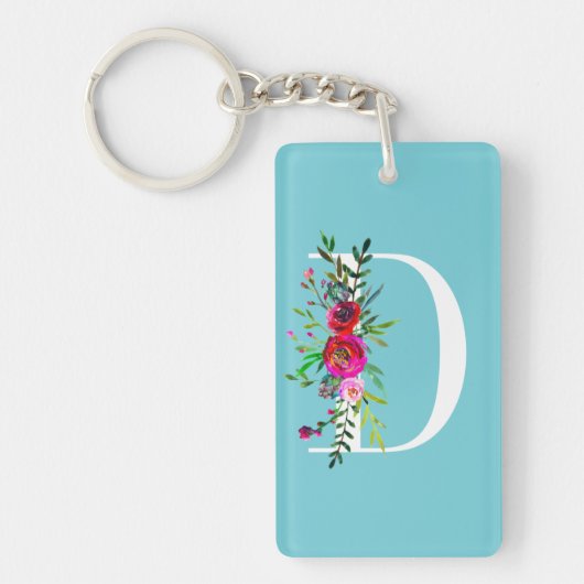 D Letter Initiaal Monogram Bloemmotief Aangepaste  Sleutelhanger (Voorkant)