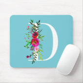 D Letter Initiaal Monogram Floral Aangepaste kleur Muismat (Met muis)