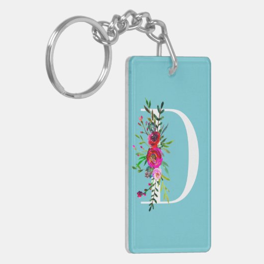 D Letter Initiaal Monogram Floral Aangepaste kleur Sleutelhanger (Voorkant Links)