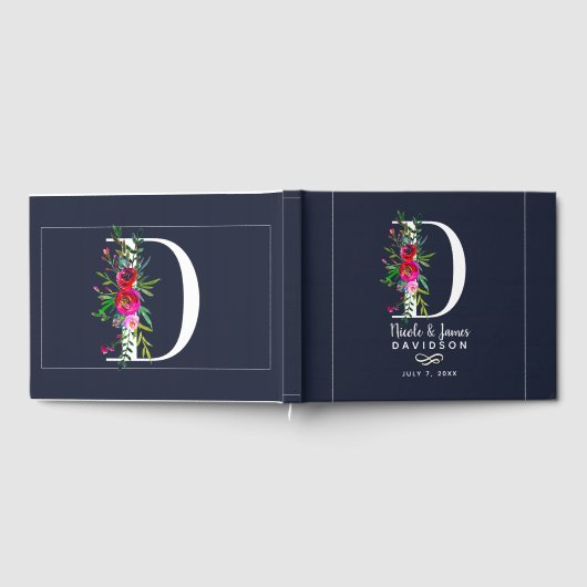 D Letter Initiaal Monogram Floral Name Wedding Gastenboek (Volledig)