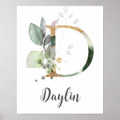 D Letter Monogram Groene Nursery Naam Muurprint Poster (Voorkant)