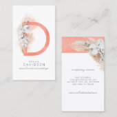 D Letter Monogram White Orchids and Pampas Grass Visitekaartje (Voorkant / Achterkant)