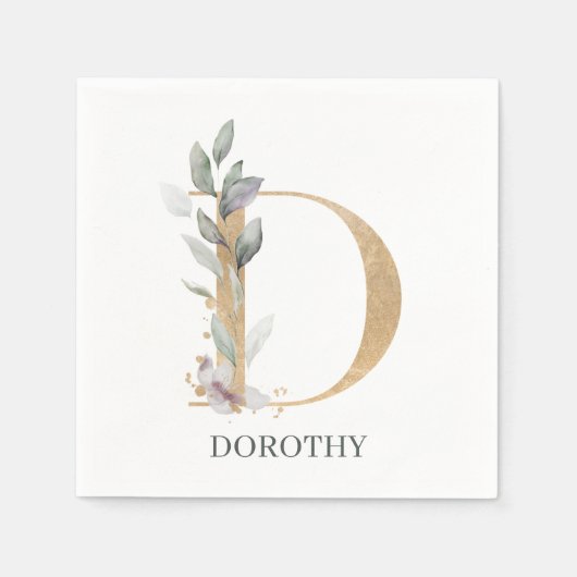 D Monogram Floral Aangepast Servet (Voorkant)