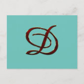 D-monogram in koperkleurig script op briefkaart (Voorkant)
