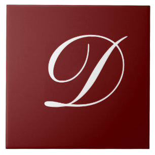 D Monogram Initiaal Wit op Donkerrood Tegeltje