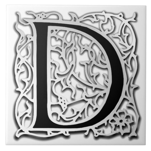 D Monogram "Silver Besque" keramische tegels Tegeltje (Voorkant)