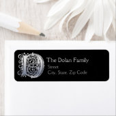 D Monogram "Zilveren Kant" ontwerp Adreslabels Etiket (Insitu)