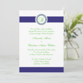 D Monogramme Dot Cercle Wedding Invitations (Navy) (Debout devant)