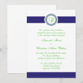 D Monogramme Dot Cercle Wedding Invitations (Navy) (Devant / Derrière)