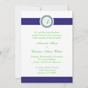 D Monogramme Dot Cercle Wedding Invitations (Navy)