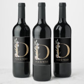 D Monogramme Floral Étiquette de vin personnalisé (Bouteilles)