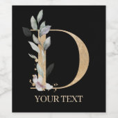 D Monogramme Floral Étiquette de vin personnalisé (Étiquettes simples)
