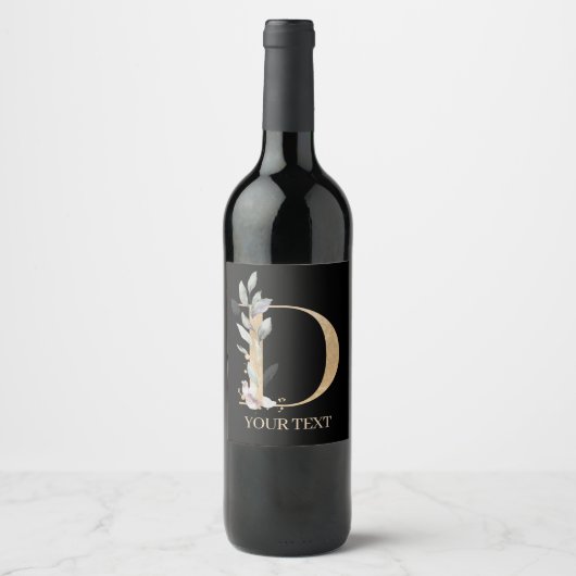 D Monogramme Floral Étiquette de vin personnalisé (Devant)