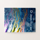D - Puzzle bleu d'art d'alphabet de mer de denim (Horizontal)