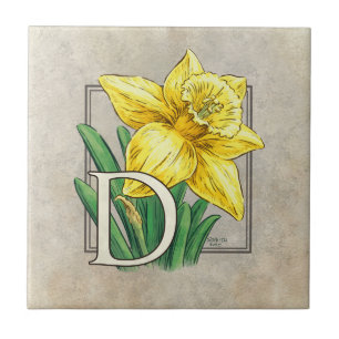D voor Daffodil Floral Monogram Tegeltje