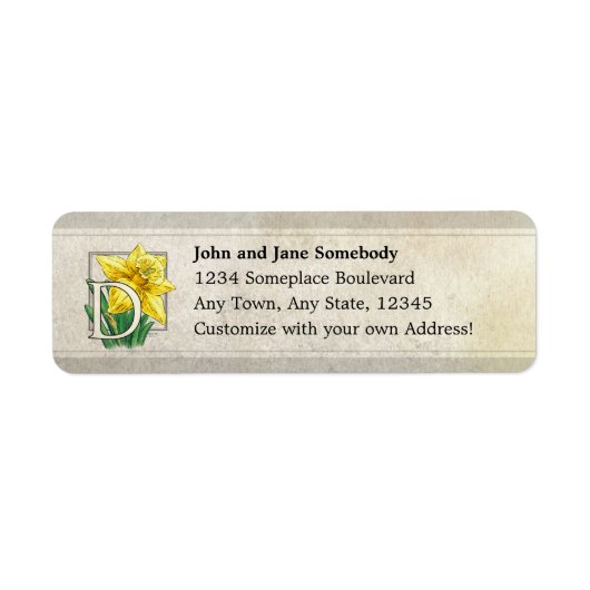 D voor Daffodil Flower Monogram Adresetiketten Etiket (Voorkant)