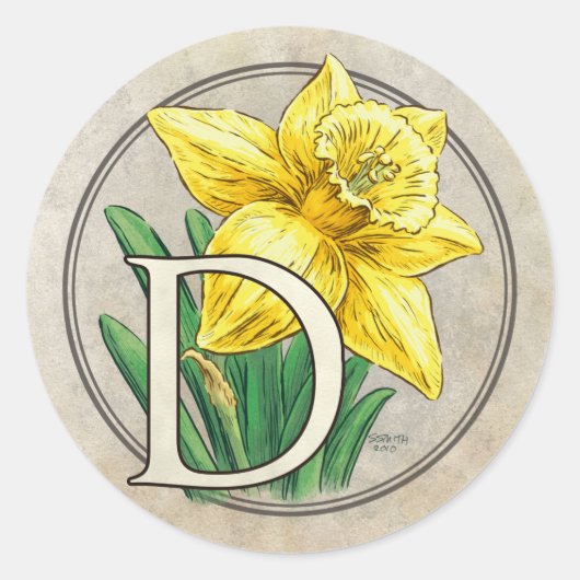 D voor Daffodil Flower Monogram ronde Stickers (Voorkant)