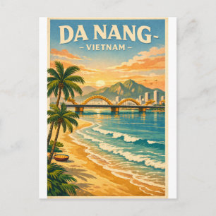 Da Nang-stad, Vietnam, in een klassieke retro-stij Briefkaart