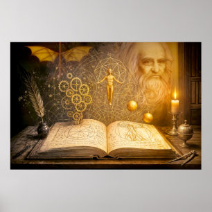 Da Vinci-uitvindingen uit oud schetsboek Poster