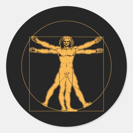 Da Vinci Vitruvian Man Ronde Sticker (Voorkant)