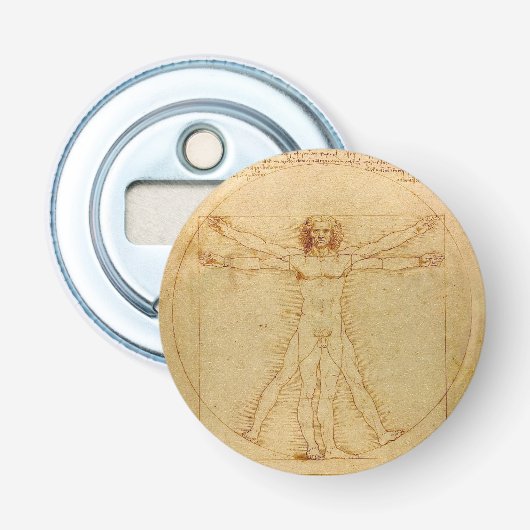 Da Vinci's Vitruviaanse Man Button Flesopener (Voorkant)