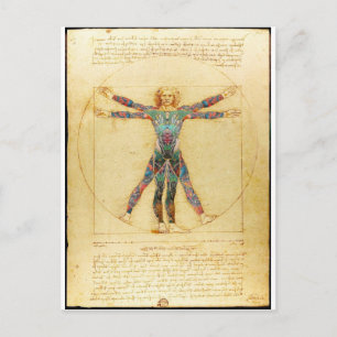 Da Vinci's Vitruviaanse man met tattoos Briefkaart