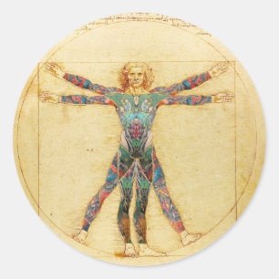 Da Vinci's Vitruviaanse man met tattoos Ronde Sticker