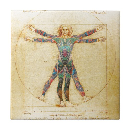 Da Vinci's Vitruviaanse man met tattoos Tegeltje (Voorkant)