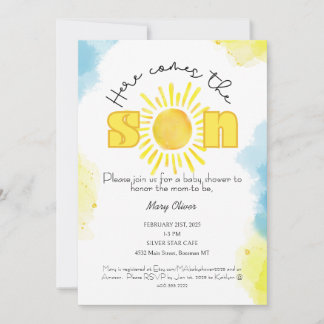 Daar komt de zoon! uitnodiging tot baby shower