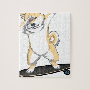 Dabbinbg Shiba Inu on Skateboard Coffee Mok Legpuzzel