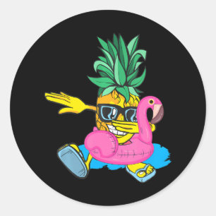 Dabbing Ananas Flamingo Float Aloha Stranden Ronde Sticker