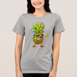 Dabbing Ananas Zonnebril Glitch Zomer Kunst Tri-Blend Shirt
