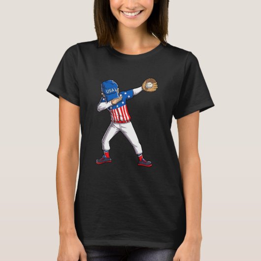 Dabbing Baseball Player 4 juli Amerikaanse T-shirt (Voorkant)
