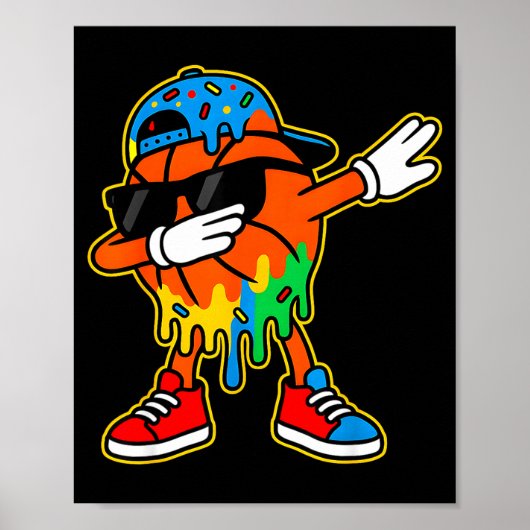 Dabbing Basketball Ice Cream Drip Boys Basketball Poster (Voorkant)